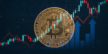 Bitcoin symbol merging with upward stock charts, representing institutional investment