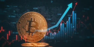 Bitcoin's Growing Influence on US Economy: Q4 2024 GDP Bitcoin symbol interwoven with US economic growth charts, representing digital asset influence on GDP.