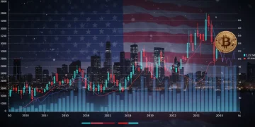 Bitcoin price chart showing 5 years of volatility, US market focus