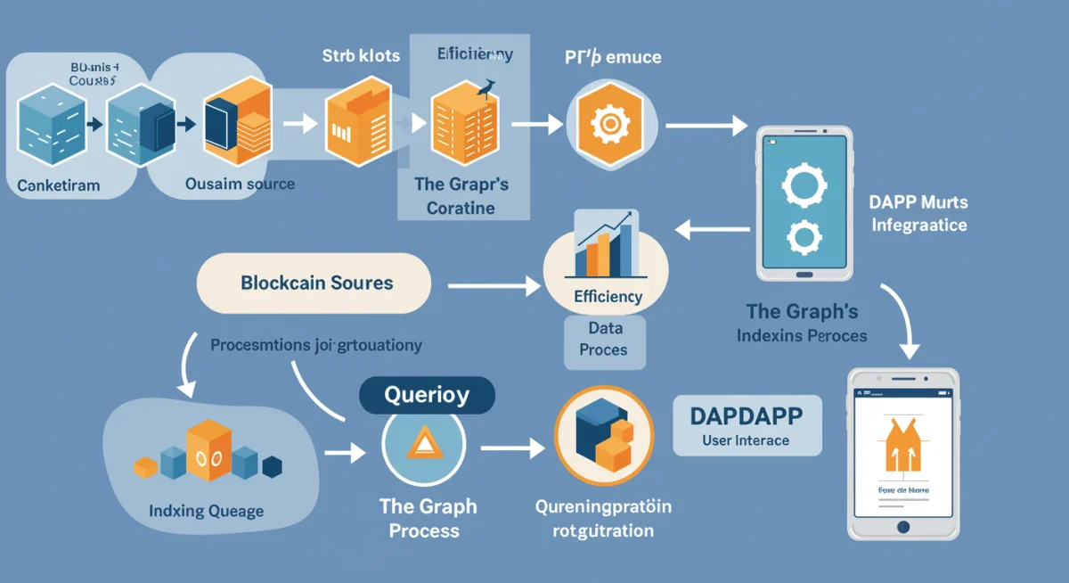 Infographic illustrating blockchain data flow through The Graph to dApps