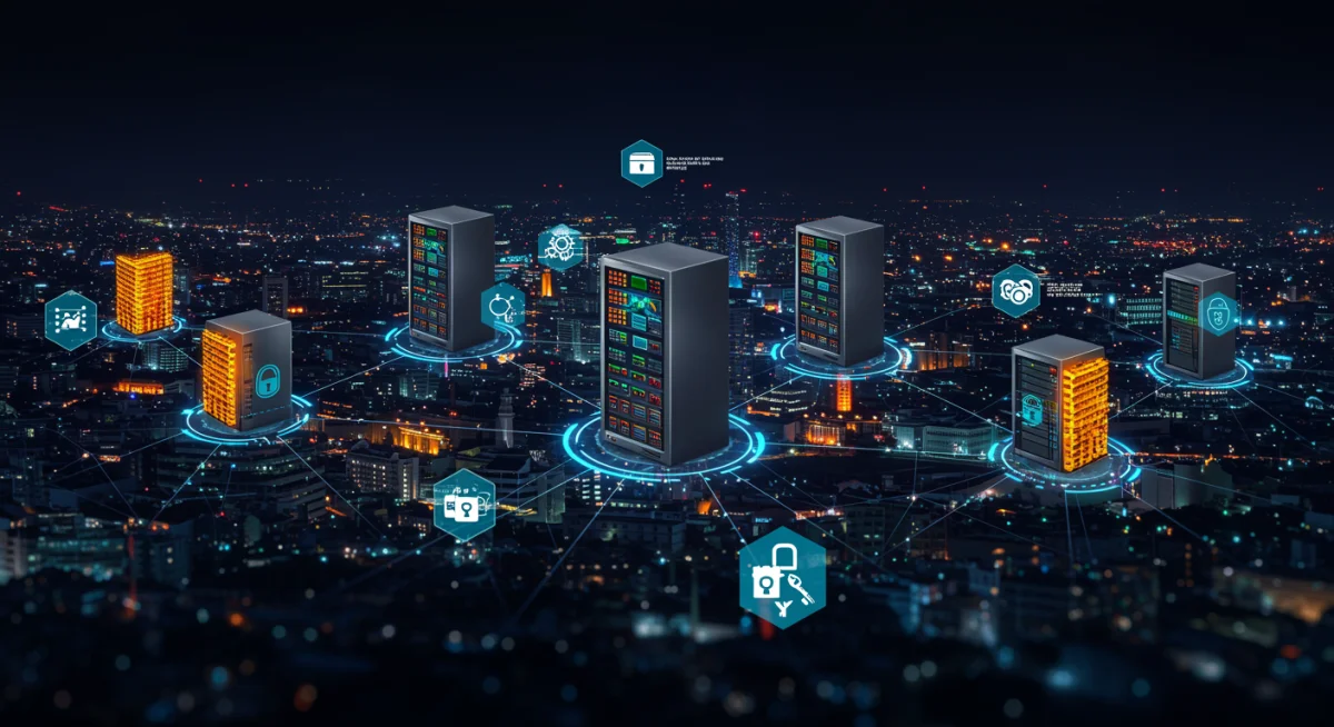 Blockchain network with secure nodes illustrating distributed ledger technology protection.