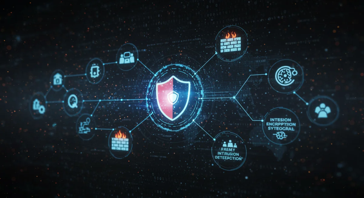 Diagram showing multi-layered blockchain security protocols and defense systems