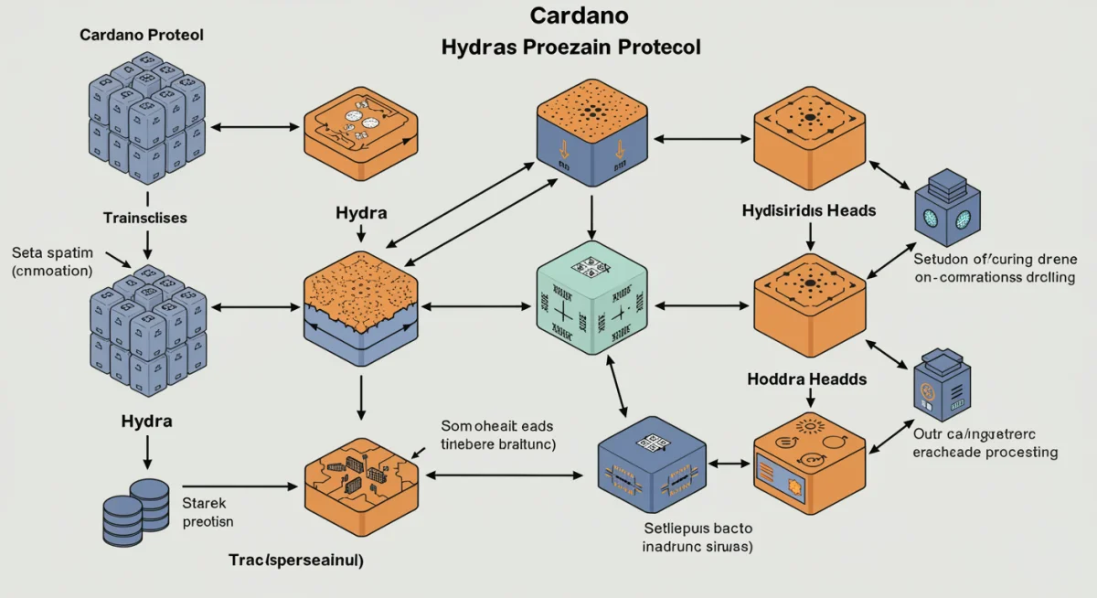 Detailed infographic of Cardano's Hydra architecture and off-chain transaction processing