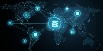 Filecoin decentralized storage network with glowing data nodes