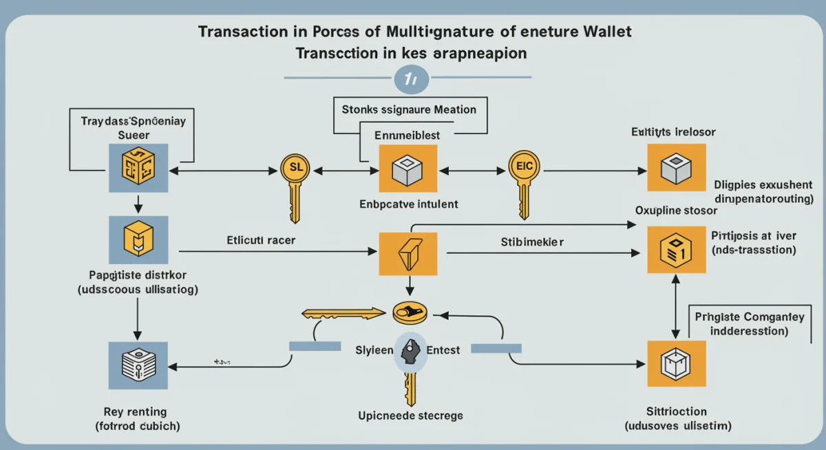 Diagram showing multi-signature wallet transaction flow with multiple key holders.