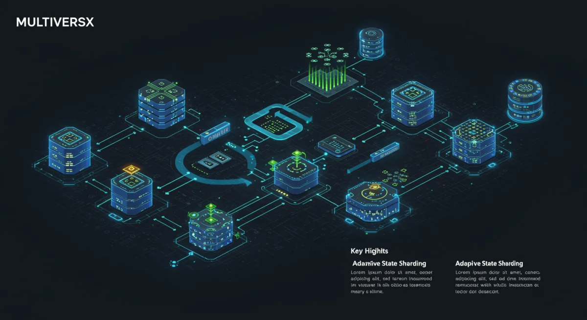 Infographic showing MultiversX adaptive state sharding for enhanced transaction processing