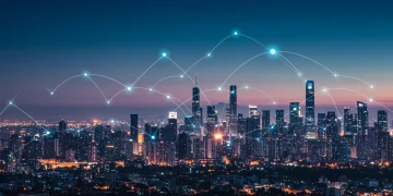 Futuristic digital cityscape representing MultiversX blockchain scalability and ecosystem expansion