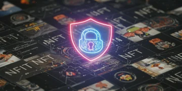 Futuristic digital lock protecting an NFT art portfolio in 2025