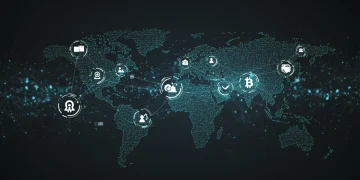 Quant Network Overledger connecting various enterprise blockchains, illustrating seamless data flow and digital integration.