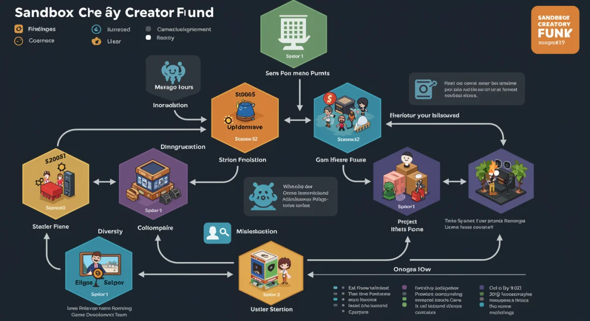 Infographic showing Sandbox Creator Fund allocation to game developers and user growth metrics.