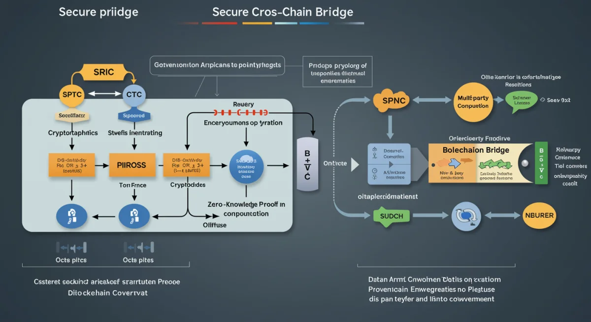 Architectural diagram of a secure cross-chain bridge with cryptographic elements