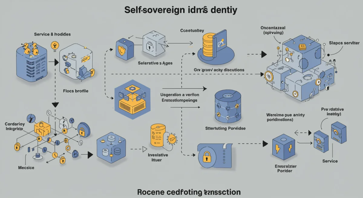 Infographic showing a self-sovereign identity transaction on a blockchain.