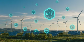 Sustainable NFT art with renewable energy backdrop