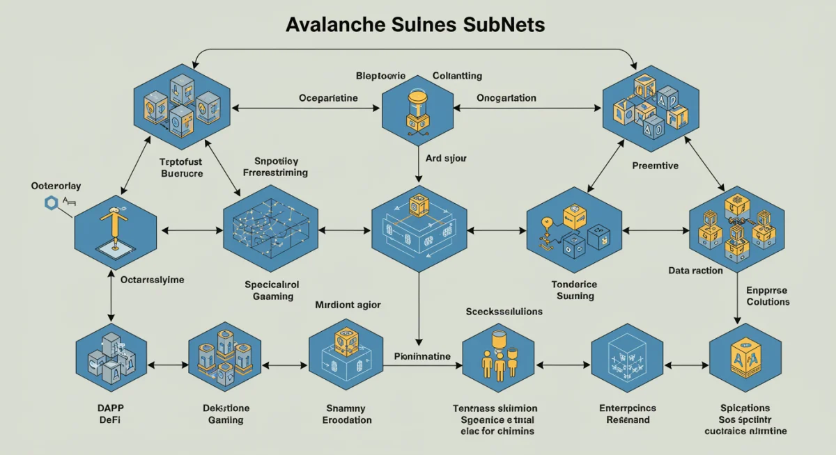 Infographic showing Avalanche subnet architecture and dApp categories.