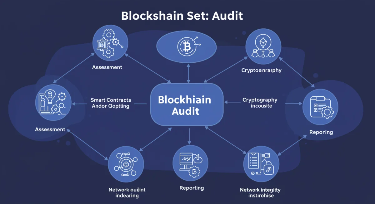 Flowchart illustrating the step-by-step process of a blockchain security audit, detailing assessment and testing phases.