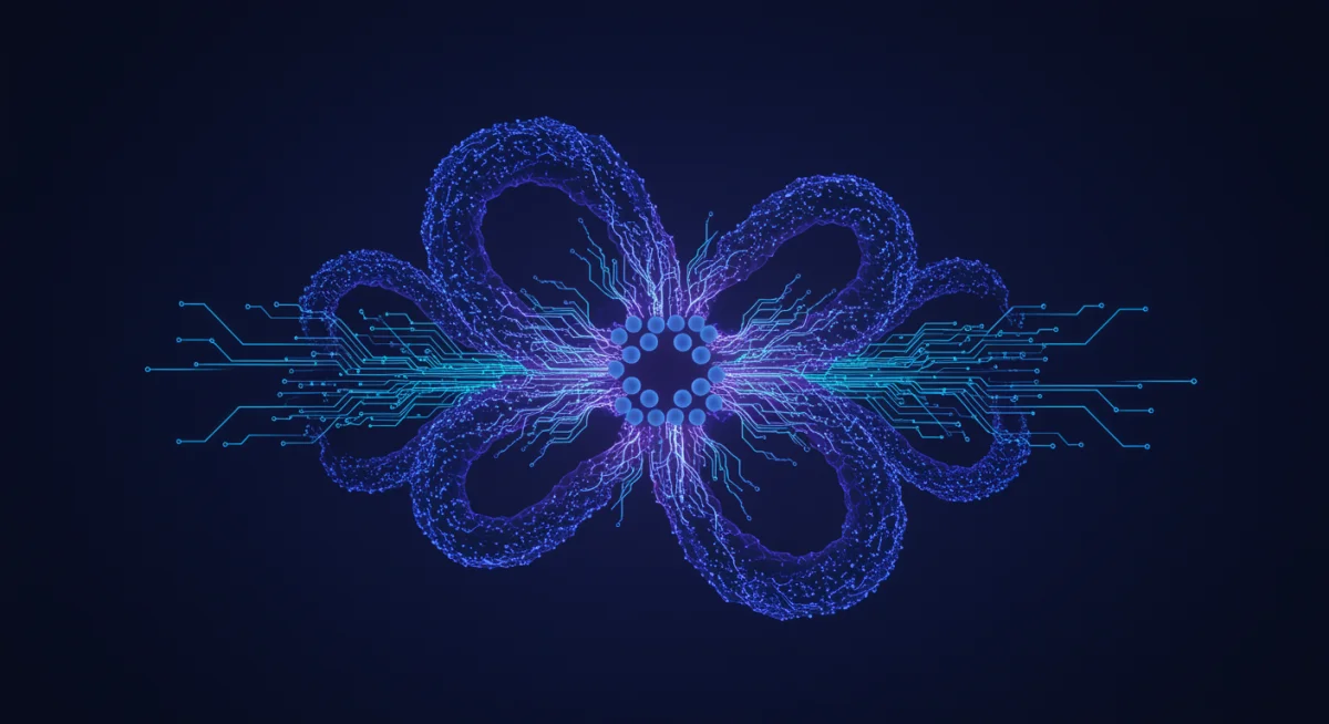 Abstract visual of a Cardano Hydra Head processing multiple off-chain transactions