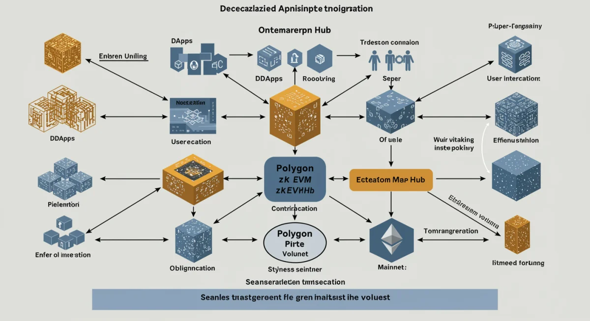 Network diagram illustrating dApp integration and transaction flow through Polygon zkEVM to Ethereum.