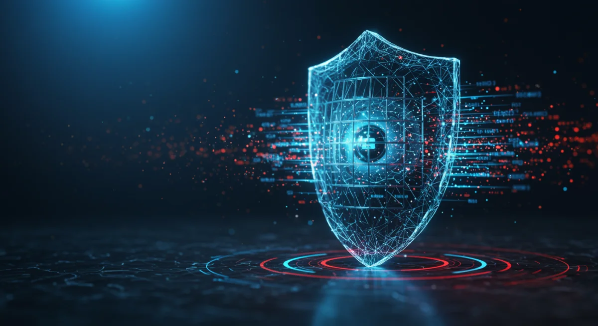 Shield safeguarding decentralized ledger, symbolizing robust blockchain security.