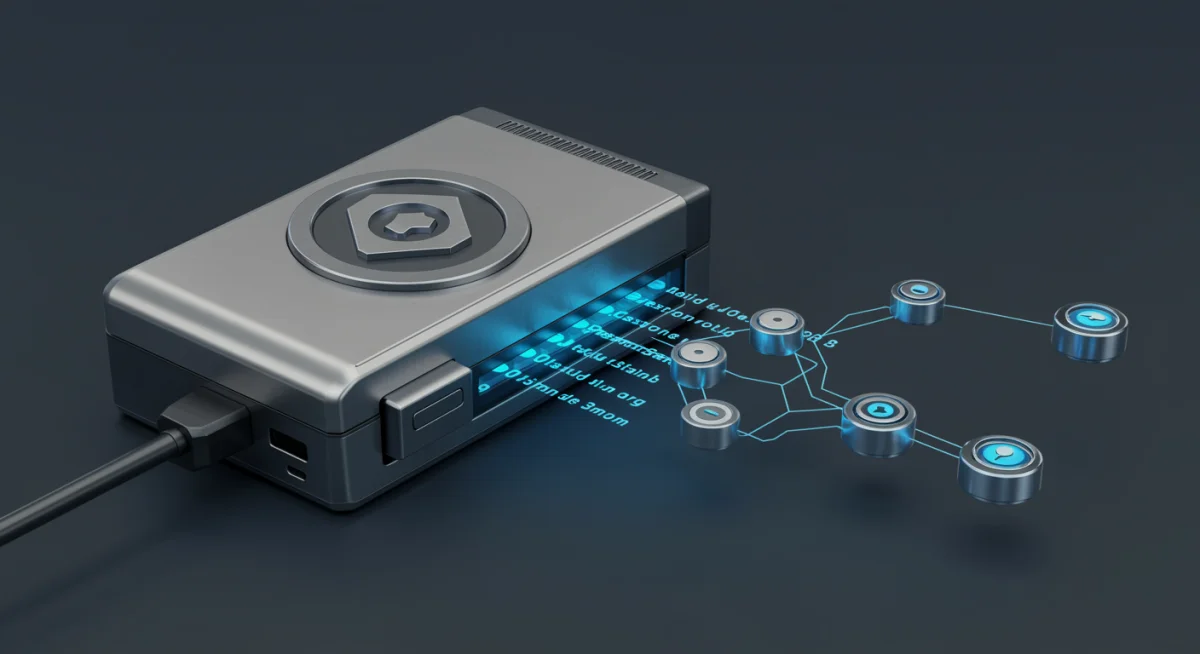 Hardware wallet representing cold storage for NFT assets.