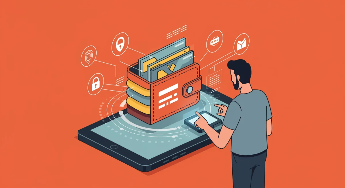 Multi-factor authentication protecting a digital wallet interface.