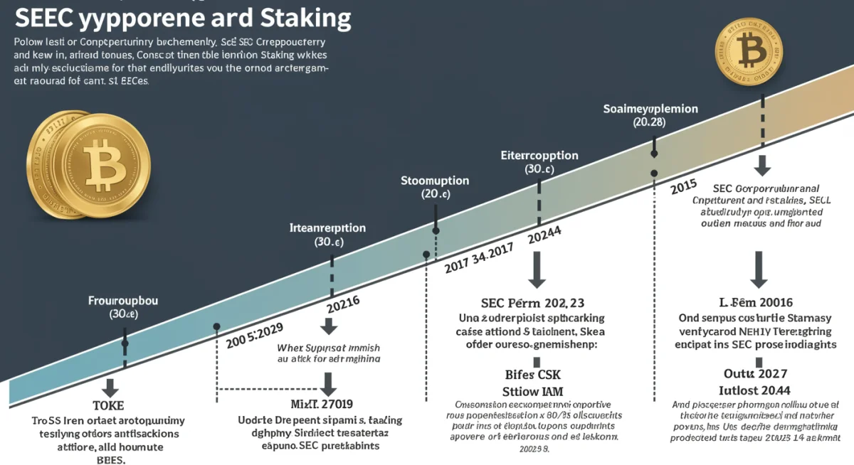 Timeline of SEC regulatory actions on crypto staking, highlighting key dates and future projections for 2026