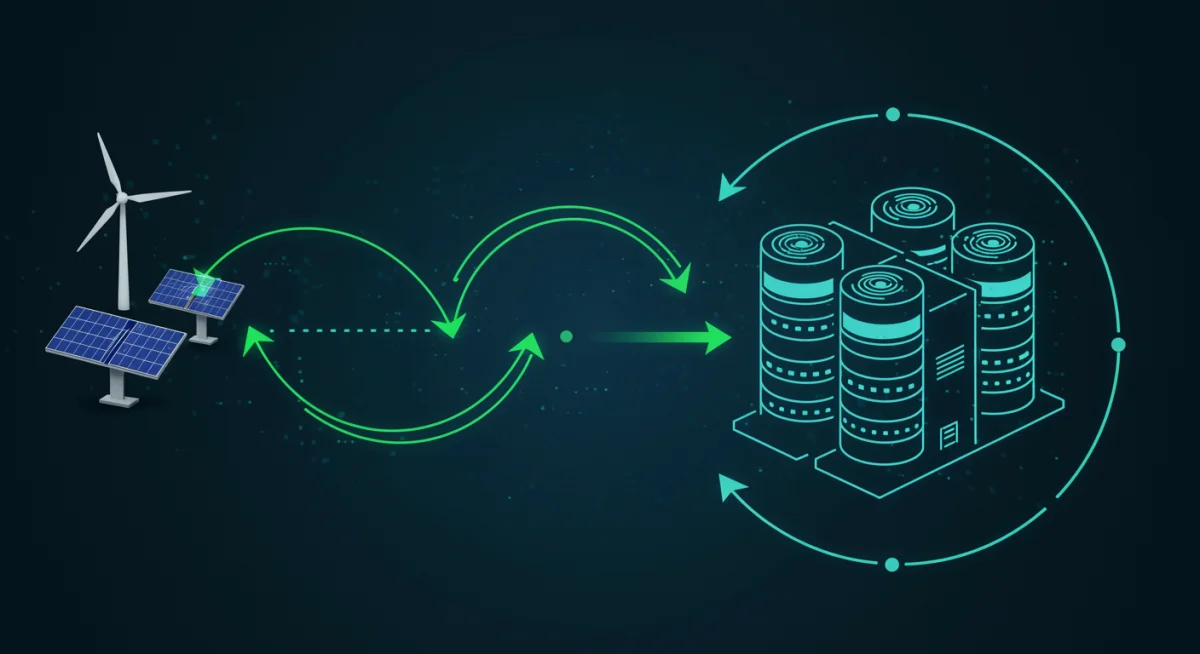 Renewable energy powering a sustainable Bitcoin mining facility.