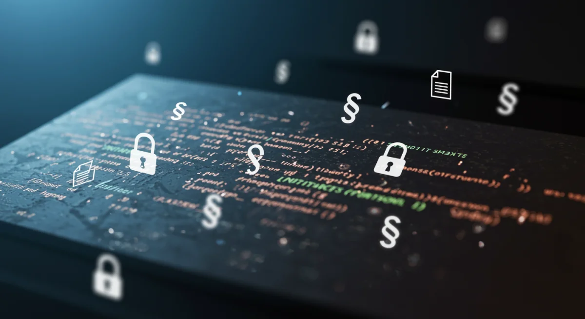 Smart contract code protecting digital artwork, symbolizing legal agreements.