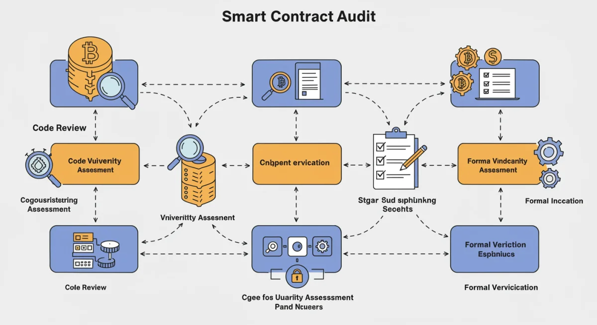 Diagram illustrating smart contract audit process and vulnerability assessment.