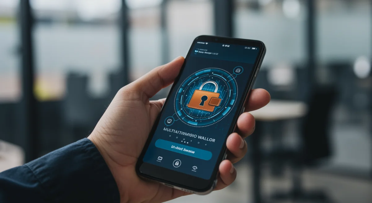 Person using a secure crypto wallet on a smartphone with multi-factor authentication.
