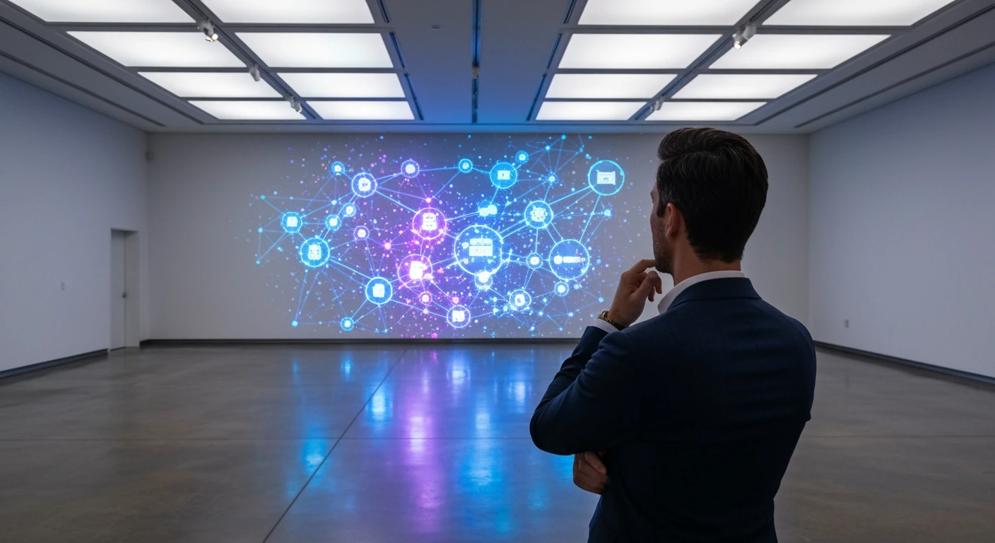 A person viewing a holographic projection of a blockchain network, symbolizing the evolving digital asset landscape and technological advancements.